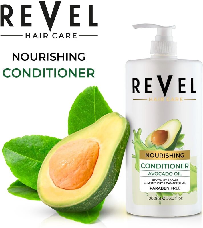 Revel Hair Care Anti Hair Fall Avocado Oil Nourishing Conditioner 1000ml, Revitalizes Scalp Combats Dry & Damaged Hair, Paraben Free